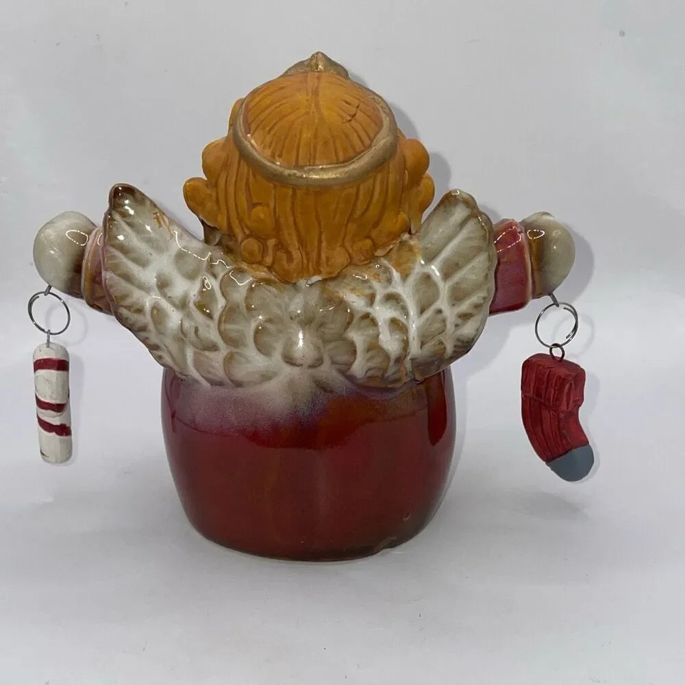 Ceramic Standing Holiday Angel Holding Stocking Candy Cane 4.75